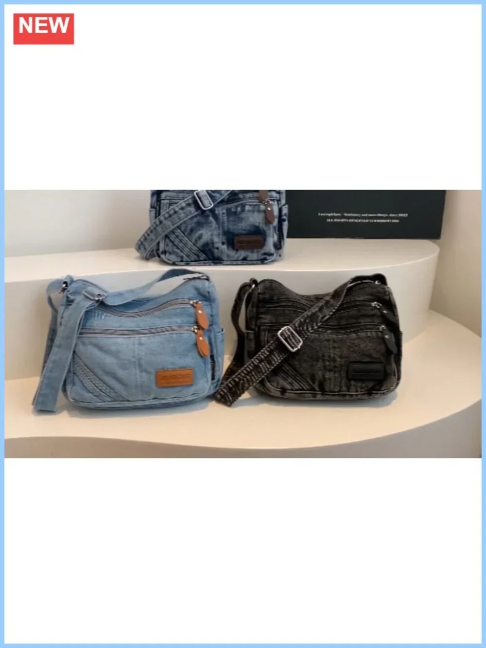 Y2K Vintage Textured Washed Denim Crossbody Hobo Bag Purse